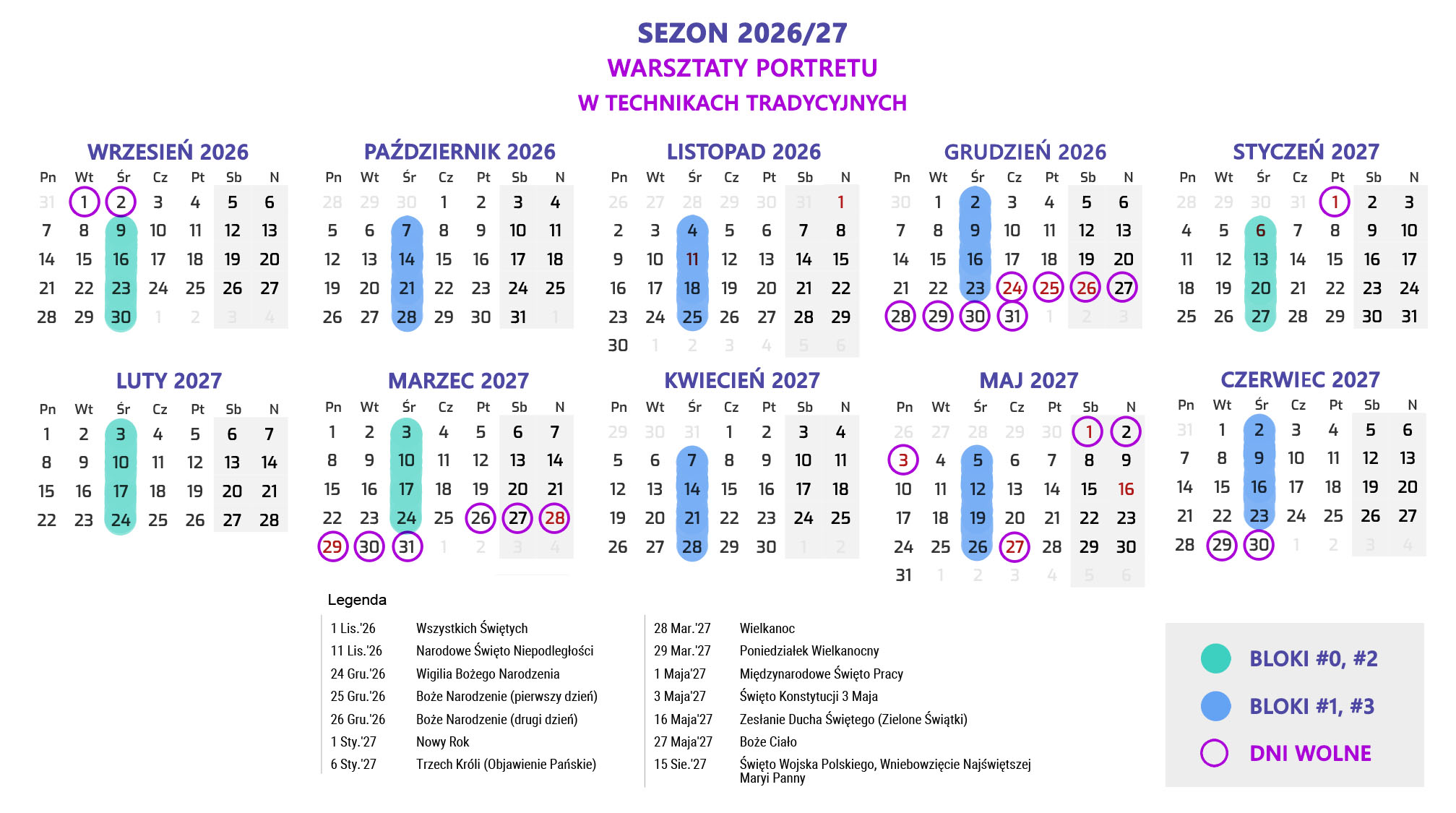 Kalendarz zajęć Fenomenarium 2026/27 — warsztaty portretu artystycznego